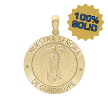 Load image into Gallery viewer, 14K Gold Round Nuestra Señora de Guadalupe Medallion (5/8 inch - 1 inch)