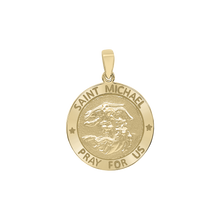 Load image into Gallery viewer, 14K Gold Round Saint Michael Medallion (5/8 inch - 1 inch)