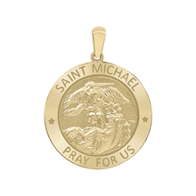 Load image into Gallery viewer, 14K Gold Round Saint Michael Medallion (5/8 inch - 1 inch)