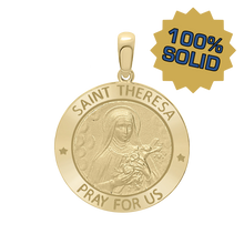 Load image into Gallery viewer, 14K Gold Round Saint Theresa Medallion (1 inch)