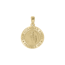 Load image into Gallery viewer, 14K Gold Round Guardian Angel Medallion (1/2 inch - 1 inch)