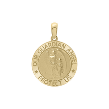 Load image into Gallery viewer, 14K Gold Round Guardian Angel Medallion (1/2 inch - 1 inch)