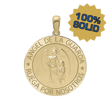 Load image into Gallery viewer, 14K Gold Round Añgel Del La Guarda Medallion (5/8 inch - 1 inch)
