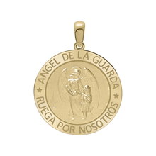 Load image into Gallery viewer, 14K Gold Round Añgel Del La Guarda Medallion (5/8 inch - 1 inch)