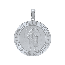 Load image into Gallery viewer, Sterling Silver Round Añgel Del La Guarda Medallion (5/8 inch - 1 inch)