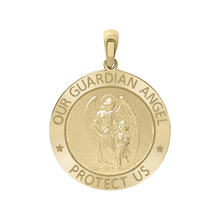Load image into Gallery viewer, 14K Gold Round Guardian Angel Medallion (1/2 inch - 1 inch)