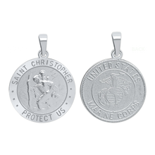 Load image into Gallery viewer, Sterling Silver Round Saint Christopher (Marine Corps) Medallion (3/4 inch)