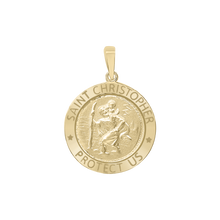 Load image into Gallery viewer, 14K Gold Round Saint Christopher Medallion (5/8 inch - 1 inch)