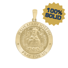 Load image into Gallery viewer, 14K Gold Round Holy Family (Jesus, Mary, and Joseph) Medallion (5/8 inch - 1 inch)