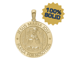 Load image into Gallery viewer, 14K Gold Round Sagrada Familia (Jesús, Maria, y Jose) Medallion (5/8 inch - 1 inch)