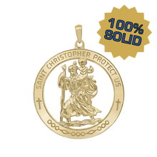 Load image into Gallery viewer, 14K Gold Round Saint Christopher Medallion (1 1/4 inch - 1 1/2 inch)