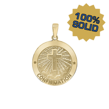Load image into Gallery viewer, 14K Gold Round Confirmation with Cross Medallion (5/8 inch - 3/4 inch)