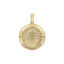 Load image into Gallery viewer, 14K Gold Round Confirmation with Cross Medallion (5/8 inch - 3/4 inch)