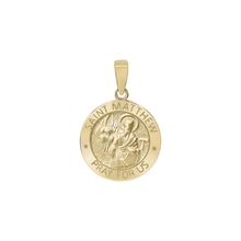 Load image into Gallery viewer, 14K Gold Round Saint Matthew Medallion (5/8 inch - 1 inch)