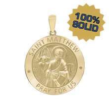 Load image into Gallery viewer, 14K Gold Round Saint Matthew Medallion (5/8 inch - 1 inch)