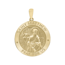 Load image into Gallery viewer, 14K Gold Round Saint Matthew Medallion (5/8 inch - 1 inch)