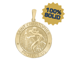 Load image into Gallery viewer, 14K Gold Round Saint Christopher Medallion (5/8 inch - 1 inch)