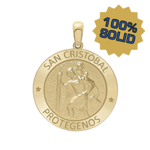 Load image into Gallery viewer, 14K Gold Round San Cristobal Medallion (5/8 inch - 1 inch)