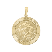 Load image into Gallery viewer, 14K Gold Round Saint Christopher Medallion (5/8 inch - 1 inch)