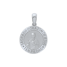 Load image into Gallery viewer, Sterling Silver Round Sagrado Corazon de Jesus Medallion (3/4 inch - 1 inch)