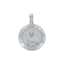 Load image into Gallery viewer, Sterling Silver Round Sacred Heart of Jesus Medallion (5/8 inch - 1 inch)