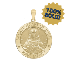 Load image into Gallery viewer, 14K Gold Round Sacred Heart of Jesus Medallion (5/8 inch - 1 inch)