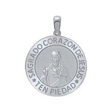 Load image into Gallery viewer, Sterling Silver Round Sagrado Corazon de Jesus Medallion (3/4 inch - 1 inch)