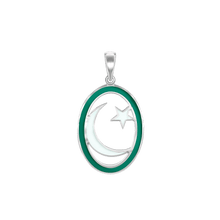 Load image into Gallery viewer, ITI NYC Star Crescent Pendant with Green Enamel in Sterling Silver