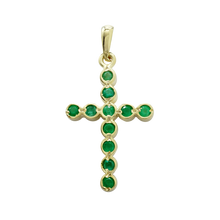 Load image into Gallery viewer, ITI NYC 14K Yellow Gold Bezel Set Cross Pendant with Emeralds