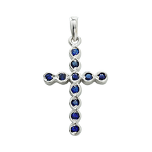 Load image into Gallery viewer, ITI NYC Bezel Set Cross Pendant with Sapphire Stones in 14K Gold