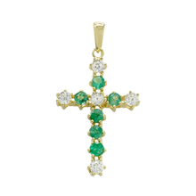 Load image into Gallery viewer, ITI NYC 14K Yellow Gold Cross Pendant with Diamonds and Emeralds