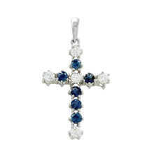 Load image into Gallery viewer, ITI NYC Cross Pendant with Diamonds and Sapphire Stones in 14K Gold