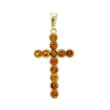 Load image into Gallery viewer, ITI NYC Bezel Set Cross Pendant with Citrine Stones in 14K Gold
