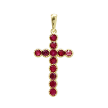 Load image into Gallery viewer, ITI NYC Bezel Set Cross Pendant with Ruby Stones in 14K Gold