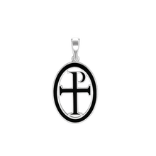 Load image into Gallery viewer, ITI NYC Tau-Rho Cross Pendant Medallion with Black Enamel in Sterling Silver