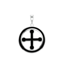 Load image into Gallery viewer, ITI NYC Pommee Cross Pendant Medallion with Black Enamel in Sterling Silver