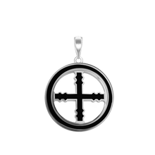 Load image into Gallery viewer, ITI NYC Engrailed Cross Pendant Medallion with Black Enamel in Sterling Silver