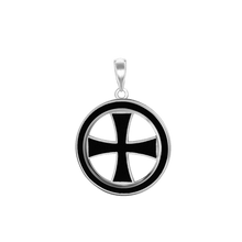 Load image into Gallery viewer, ITI NYC Pattee Cross Pendant Medallion with Black Enamel in Sterling Silver