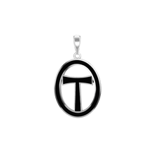 Load image into Gallery viewer, ITI NYC Tau Cross Pendant Medallion with Black Enamel in Sterling Silver