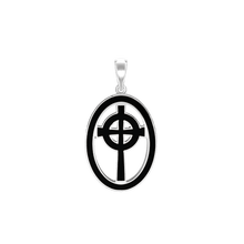 Load image into Gallery viewer, ITI NYC Celtic Cross Pendant Medallion with Black Enamel in Sterling Silver