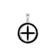 Load image into Gallery viewer, ITI NYC Pointed Cross Pendant Medallion with Black Enamel in Sterling Silver