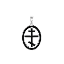 Load image into Gallery viewer, ITI NYC Orthodox Cross Pendant Medallion with Black Enamel in Sterling Silver
