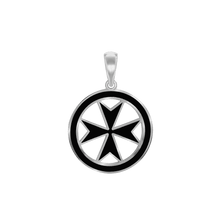 Load image into Gallery viewer, ITI NYC Maltese Cross Pendant Medallion with Black Enamel in Sterling Silver