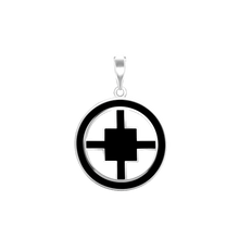 Load image into Gallery viewer, ITI NYC Quadrate Cross Pendant Medallion with Black Enamel in Sterling Silver
