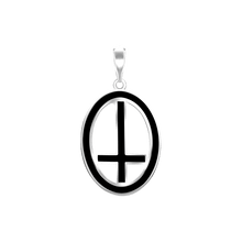 Load image into Gallery viewer, ITI NYC St. Peter's Cross Pendant Medallion with Black Enamel in Sterling Silver