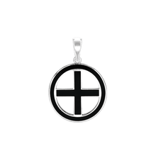 Load image into Gallery viewer, ITI NYC Greek Cross Pendant Medallion with Black Enamel in Sterling Silver