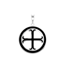Load image into Gallery viewer, ITI NYC Moline Cross Pendant Medallion with Black Enamel in Sterling Silver