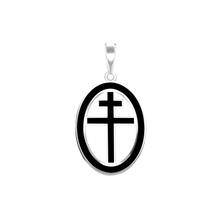Load image into Gallery viewer, ITI NYC Patriarchal Cross Pendant Medallion with Black Enamel in Sterling Silver