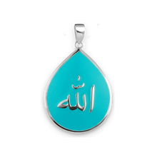 Load image into Gallery viewer, ITI NYC Allah Necklace with Light Blue Enamel in Sterling Silver