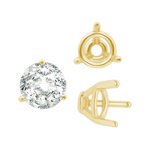 Load image into Gallery viewer, ITI NYC Three Prong Round Tapered Base Wire Basket Settings in 14K Gold (4.00 mm - 9.25 mm)